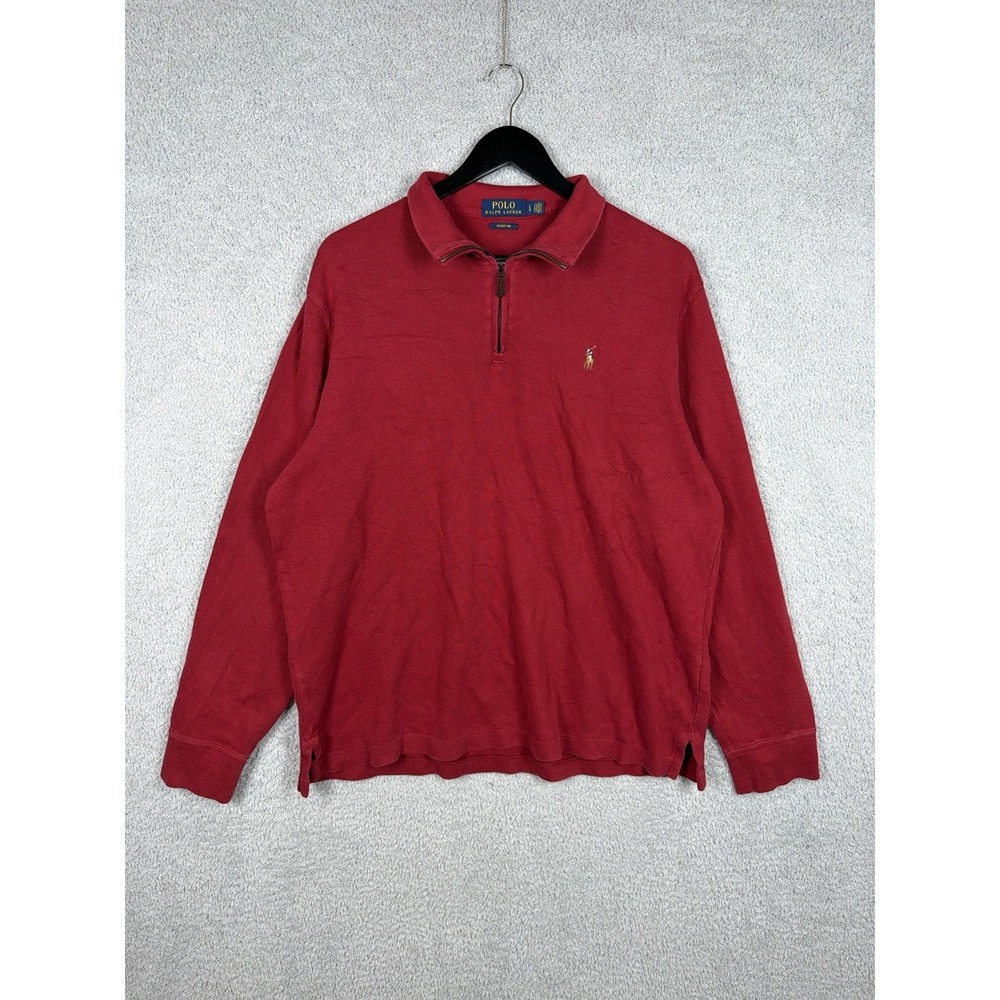 Polo Ralph Lauren Sweater Mens L Red Estate Rib 1/4‎ Zip Pullover Flesh Pony